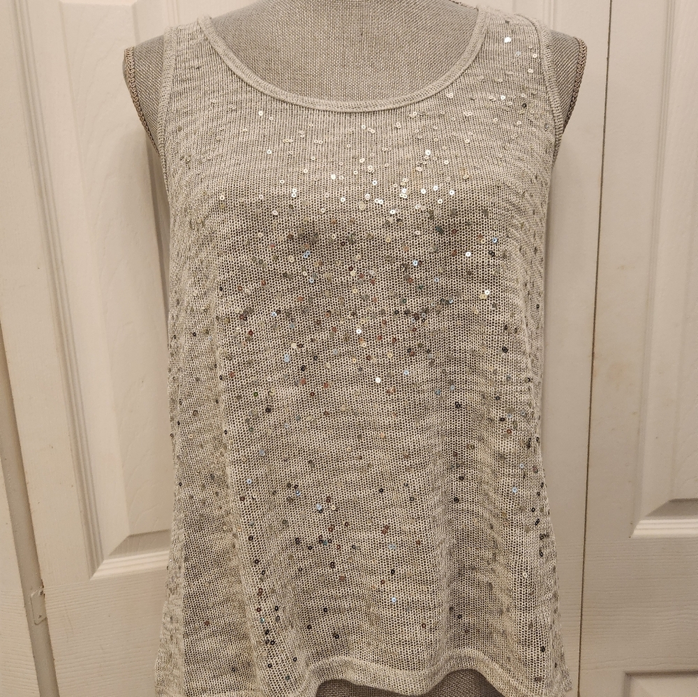 FANG Sequin Embellished Gray Sleeveless Top Cross Back Top